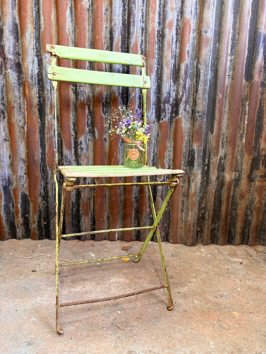 Set of 8 Vintage Green Folding Café Chairs