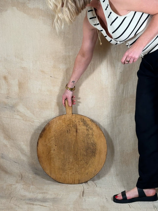 Primitive Antique Wooden Serving Board Round Paddle Board