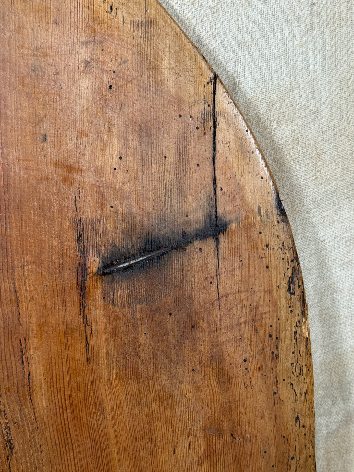 Large Antique Oval Wooden Serving Board With Cut Out Handle