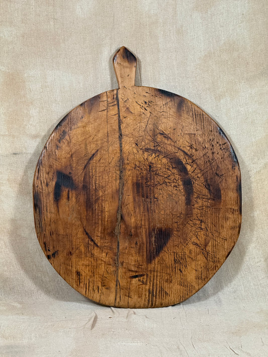 Antique Round Wooden Bread Board With Rustic Aged Patina