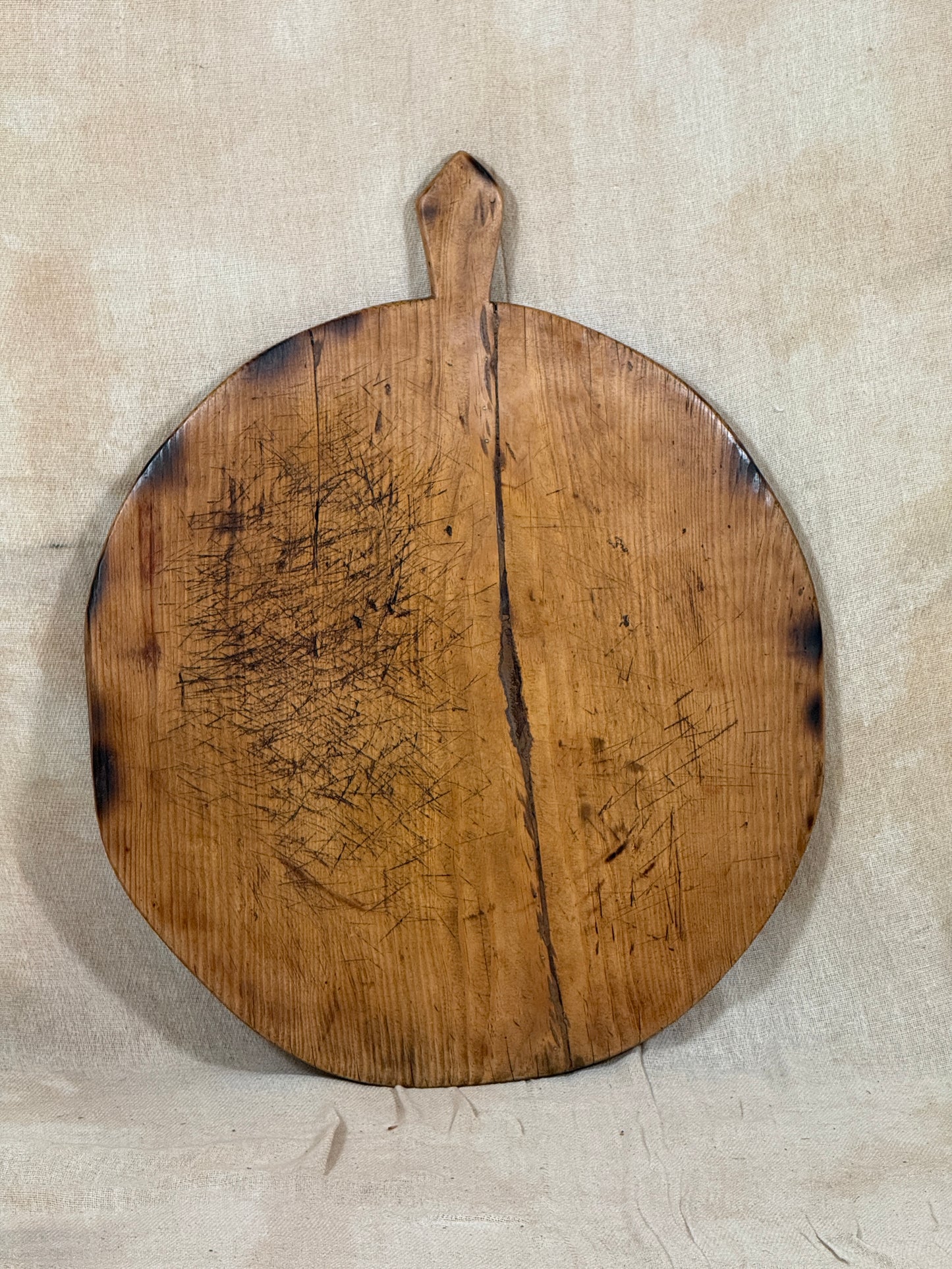 Antique Round Wooden Bread Board With Rustic Aged Patina