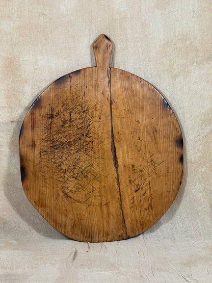 Antique Round Wooden Bread Board With Rustic Aged Patina