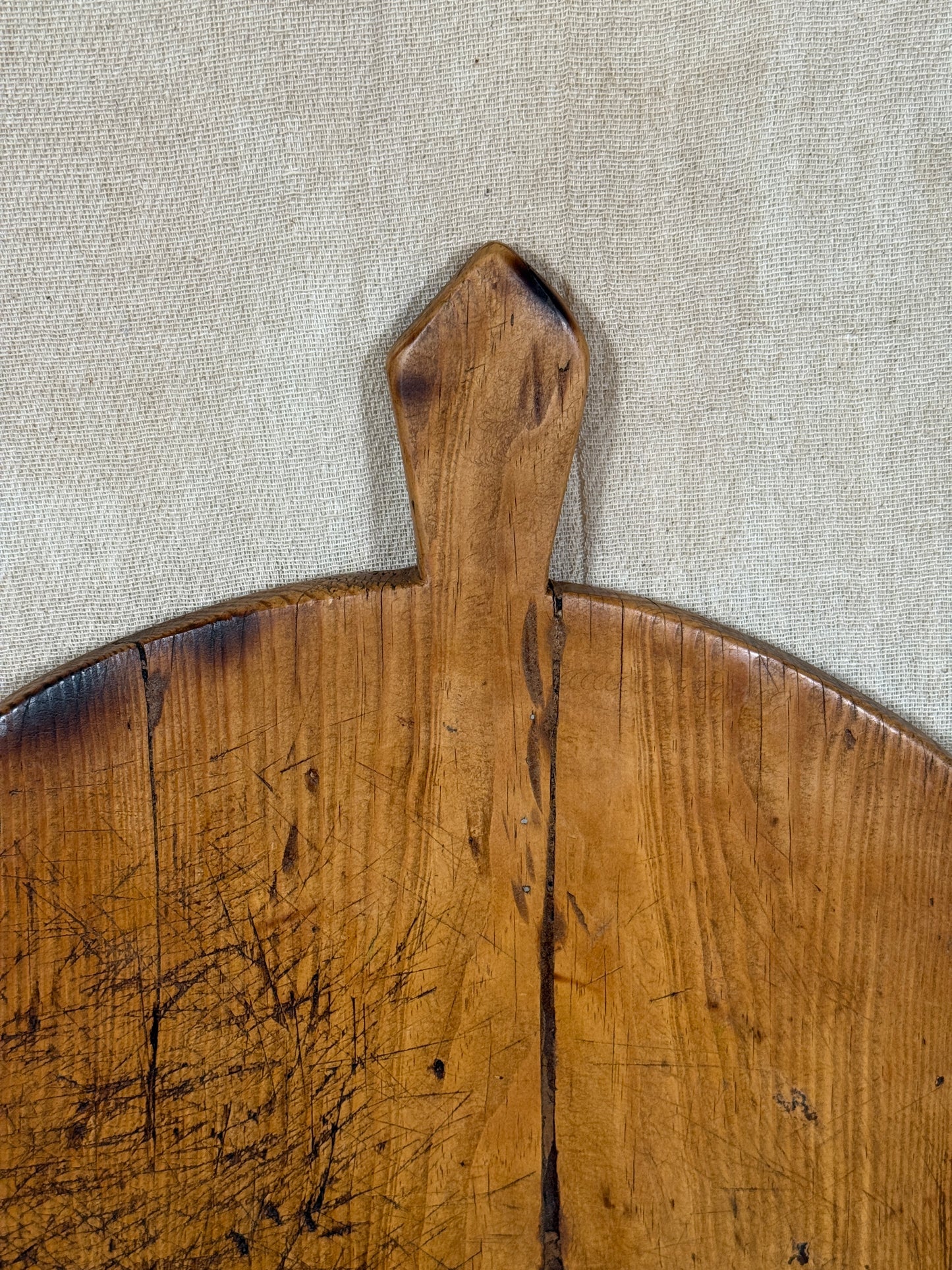 Antique Round Wooden Bread Board With Rustic Aged Patina