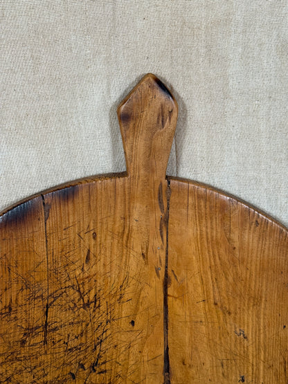 Antique Round Wooden Bread Board With Rustic Aged Patina