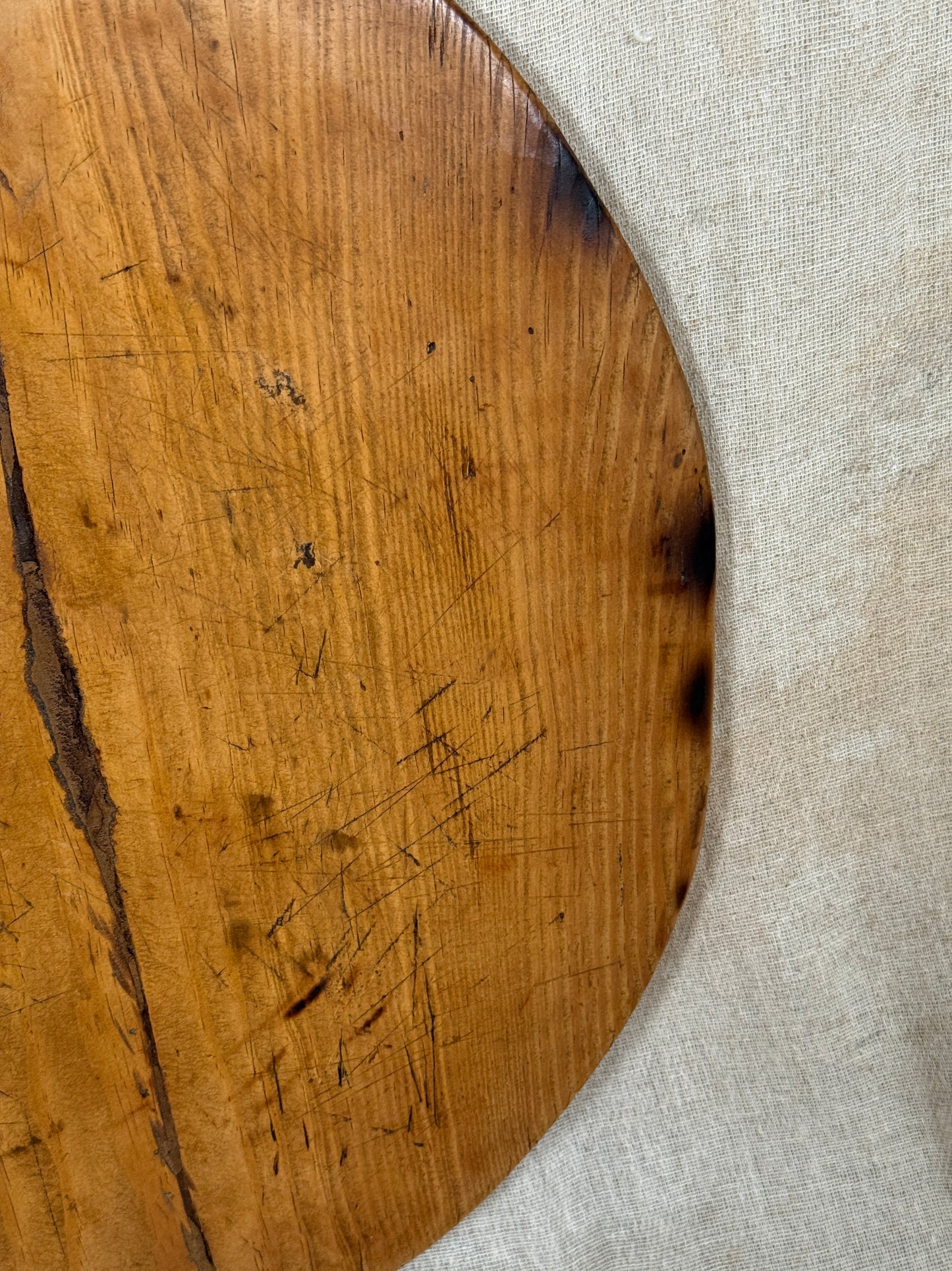 Antique Round Wooden Bread Board With Rustic Aged Patina