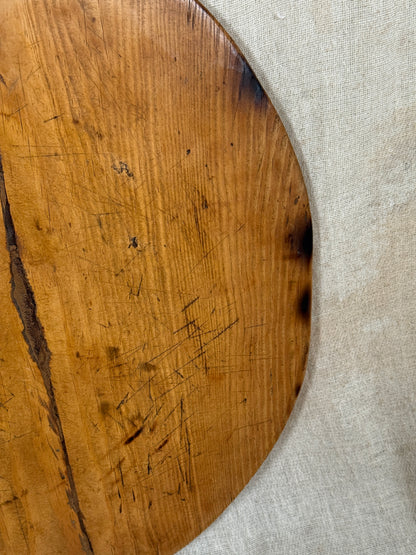 Antique Round Wooden Bread Board With Rustic Aged Patina