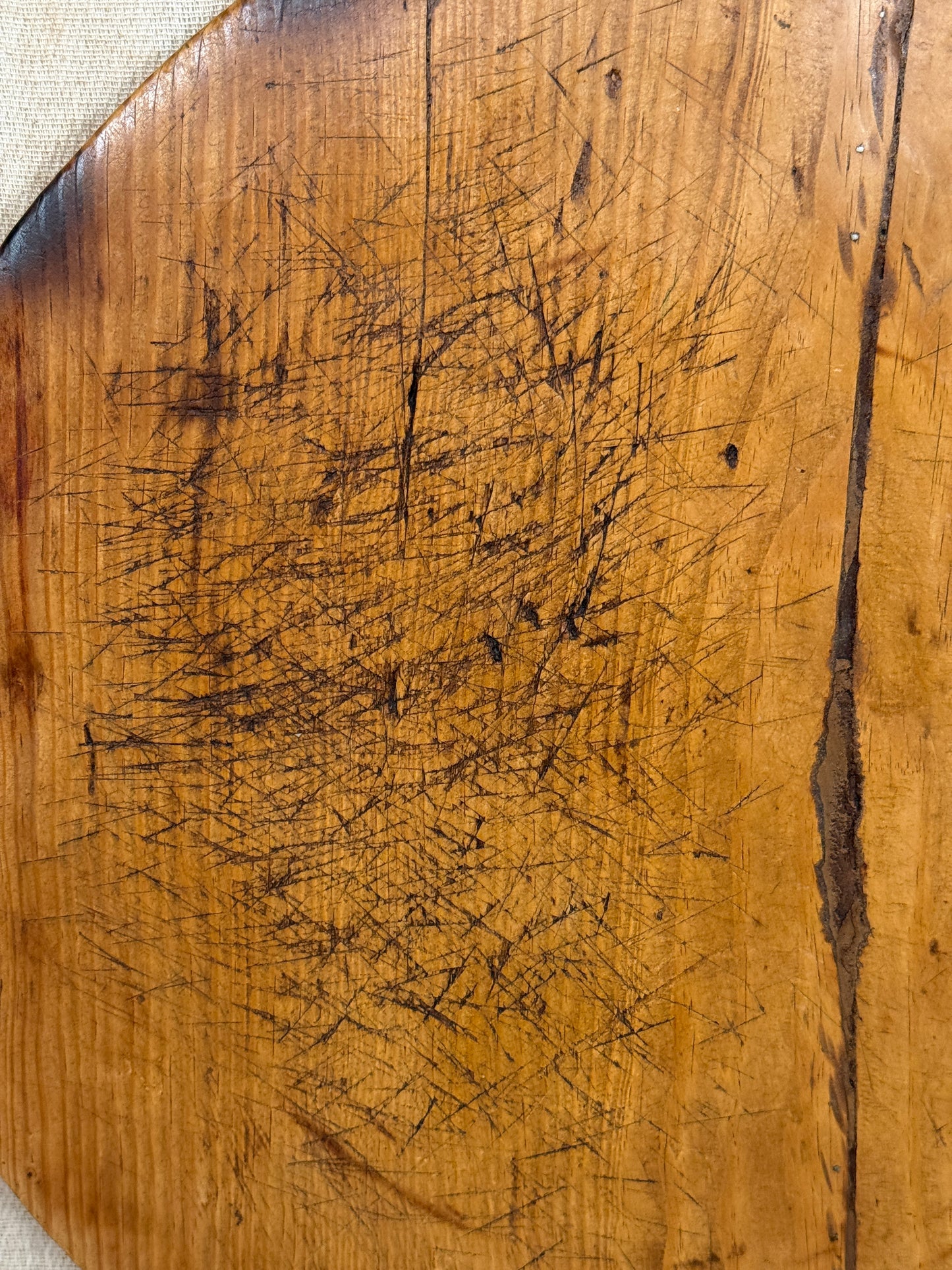 Antique Round Wooden Bread Board With Rustic Aged Patina