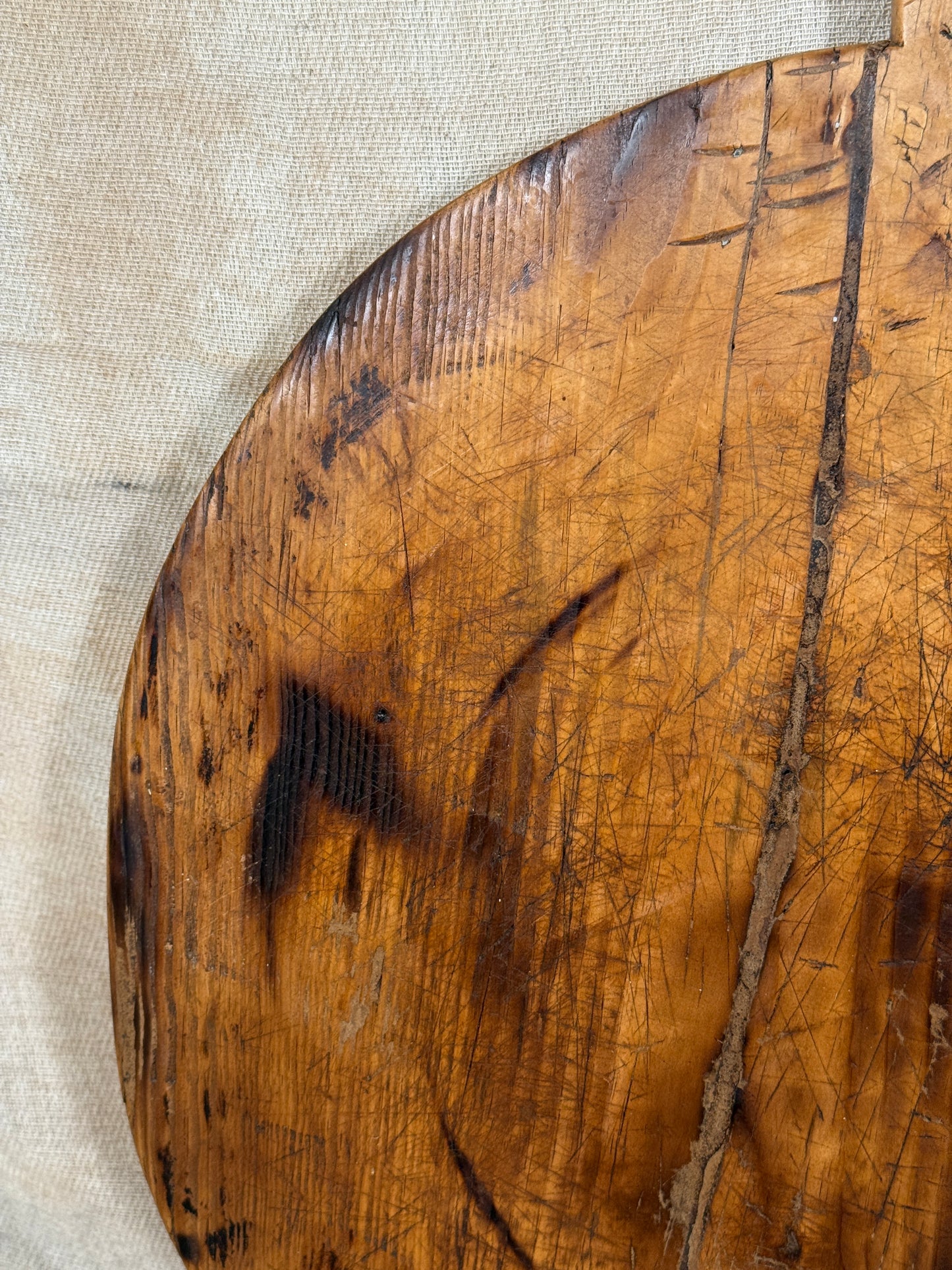 Antique Round Wooden Bread Board With Rustic Aged Patina