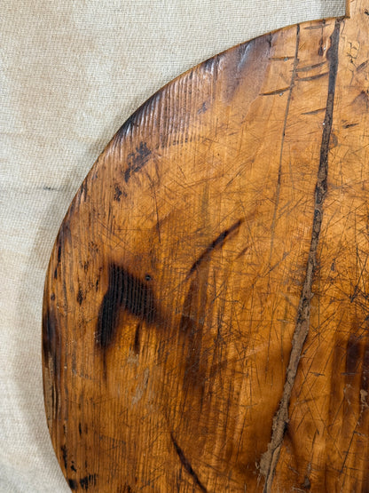 Antique Round Wooden Bread Board With Rustic Aged Patina