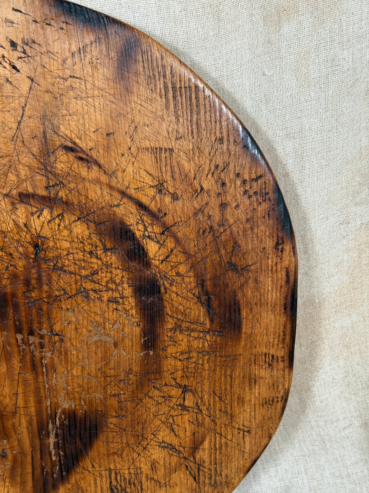 Antique Round Wooden Bread Board With Rustic Aged Patina