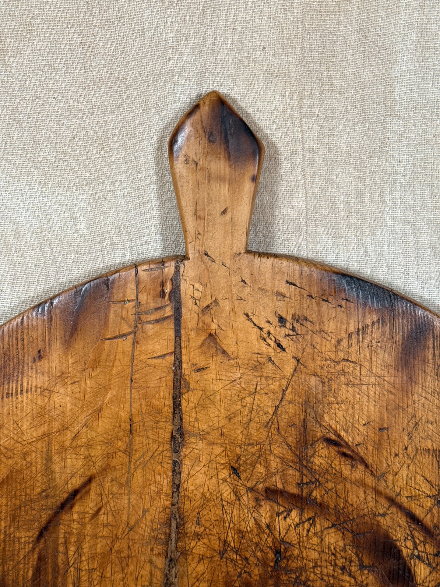 Antique Round Wooden Bread Board With Rustic Aged Patina