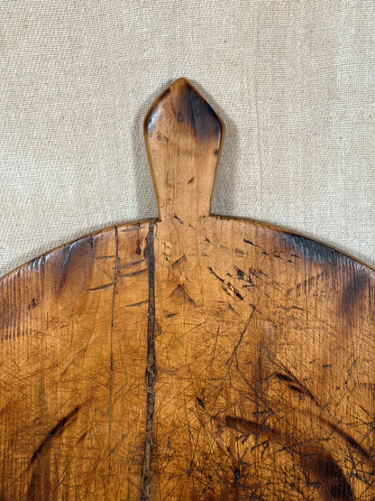 Antique Round Wooden Bread Board With Rustic Aged Patina