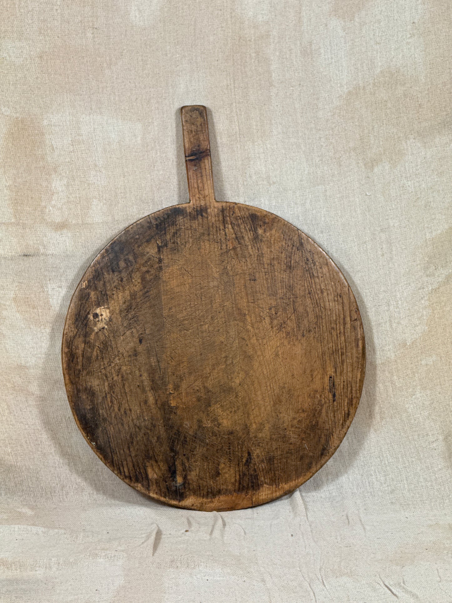 Antique Round Wooden Bread Board With Aged Farmhouse Patina