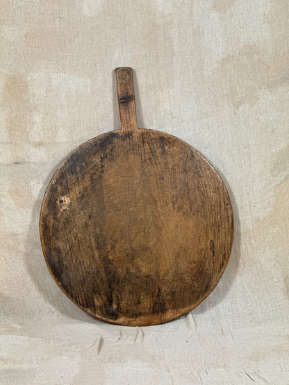 Antique Round Wooden Bread Board With Aged Farmhouse Patina