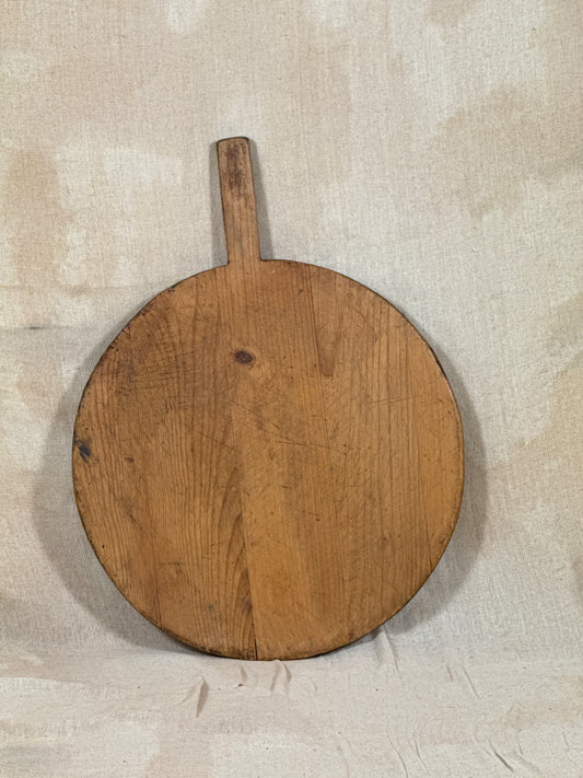 Antique Round Wooden Bread Board With Aged Farmhouse Patina