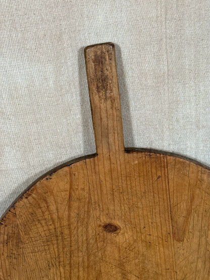 Antique Round Wooden Bread Board With Aged Farmhouse Patina