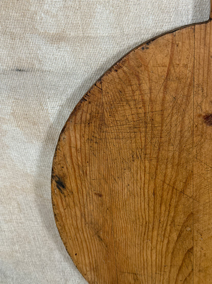 Antique Round Wooden Bread Board With Aged Farmhouse Patina