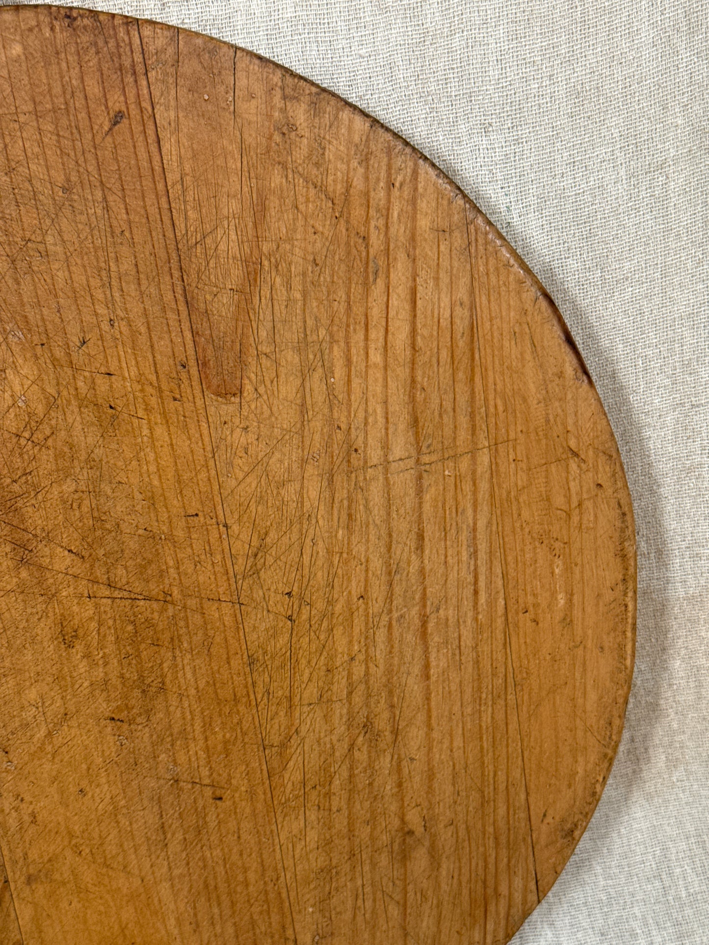 Antique Round Wooden Bread Board With Aged Farmhouse Patina