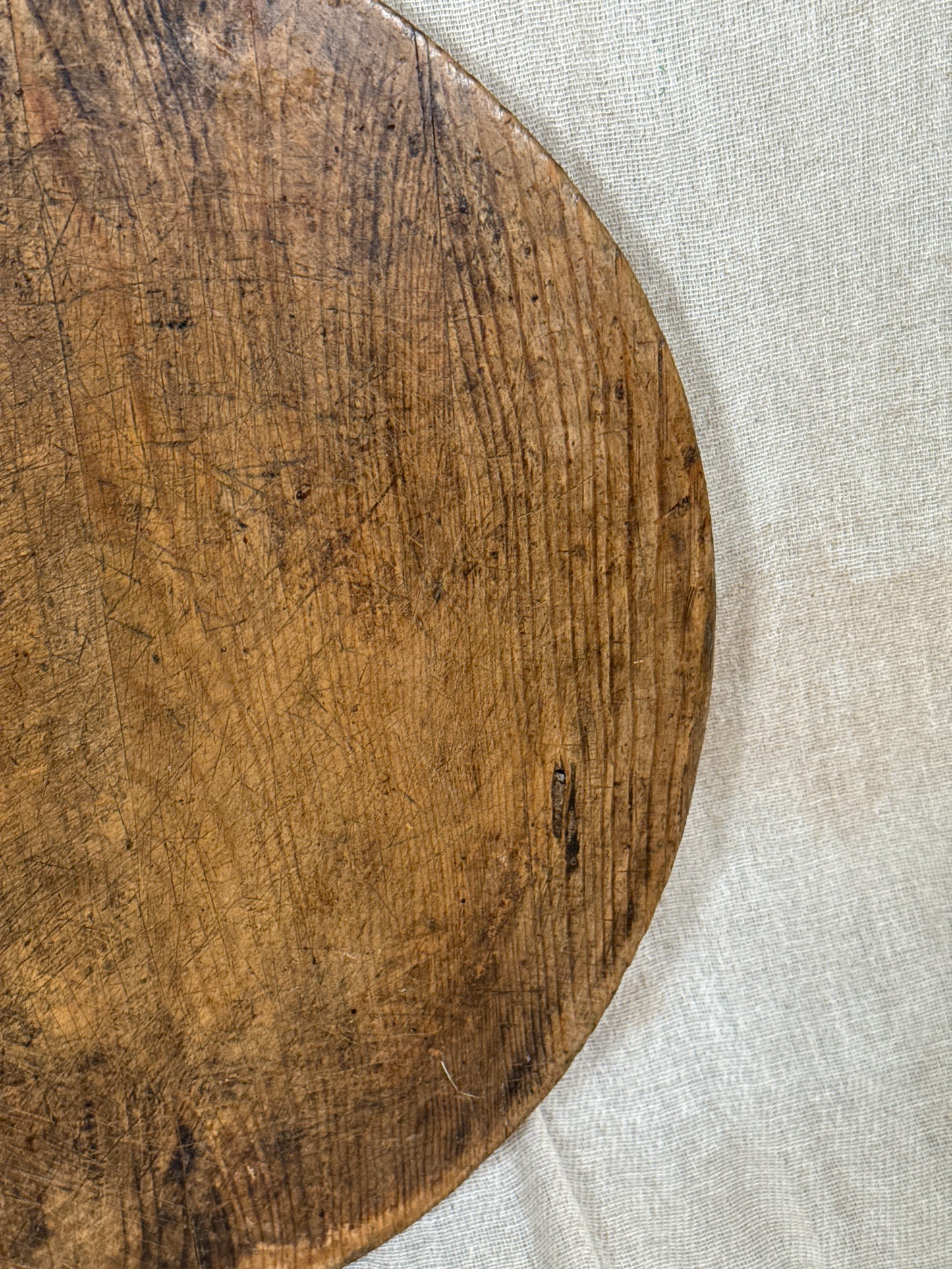 Antique Round Wooden Bread Board With Aged Farmhouse Patina