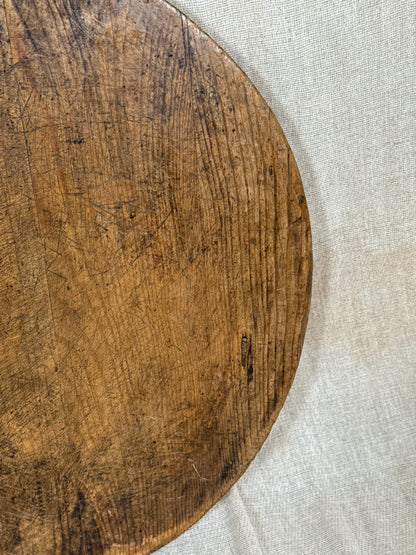 Antique Round Wooden Bread Board With Aged Farmhouse Patina