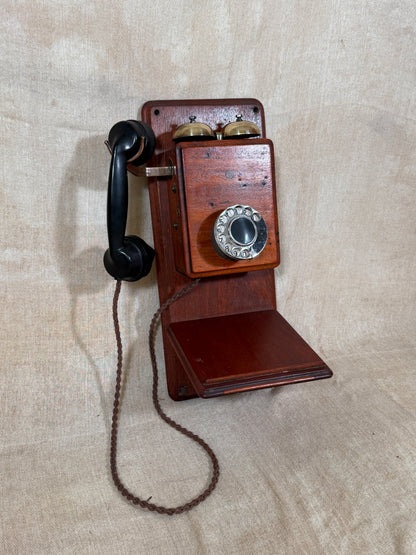 Antique Wall Mounted Wooden GPO Style Telephone with Bakelite Handset