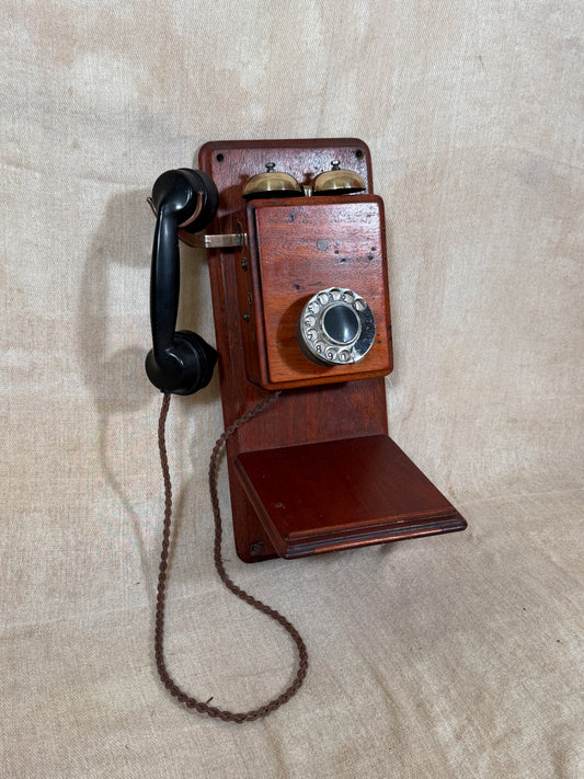 Antique Wall Mounted Wooden GPO Style Telephone with Bakelite Handset