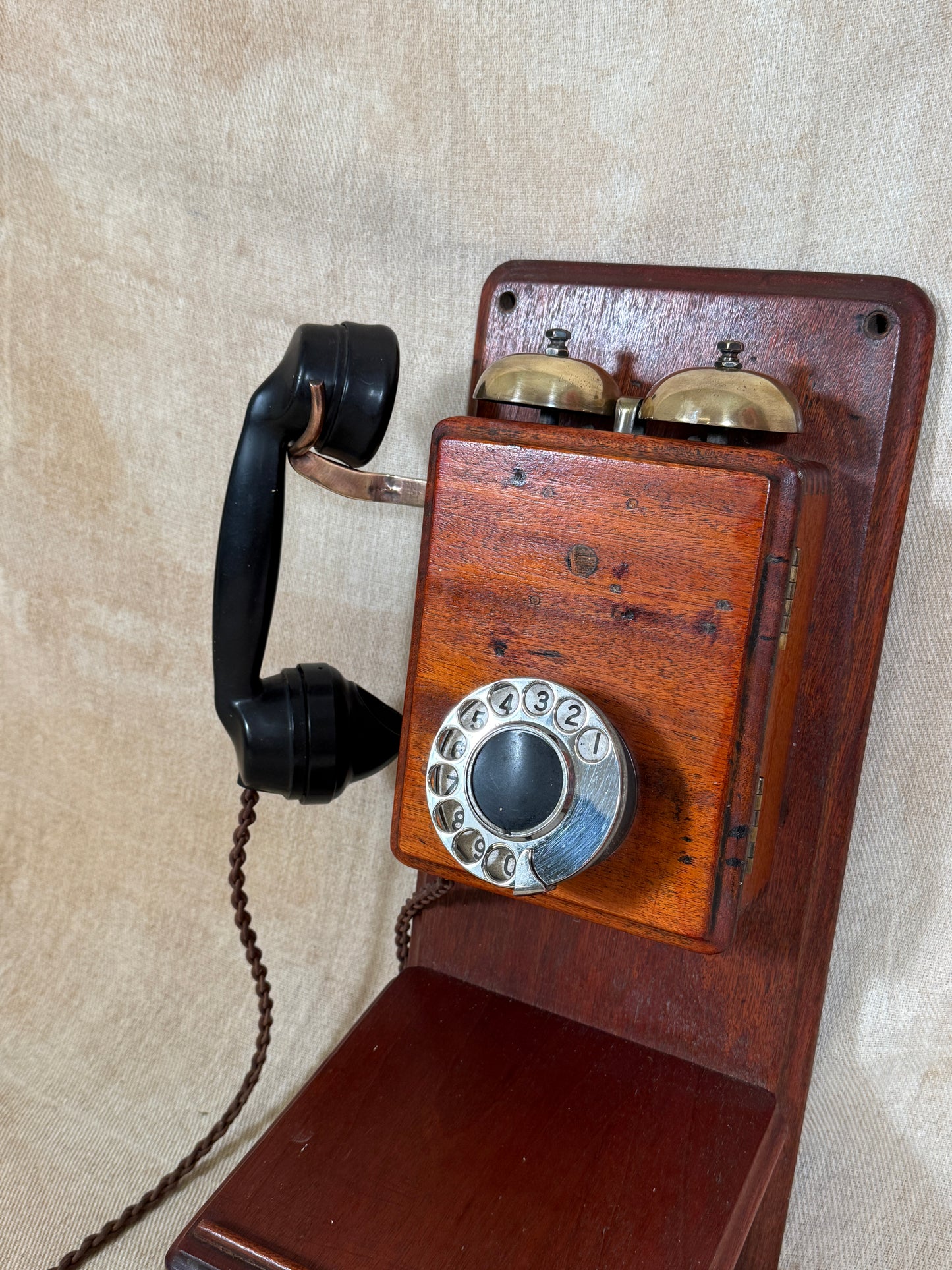 Antique Wall Mounted Wooden GPO Style Telephone with Bakelite Handset