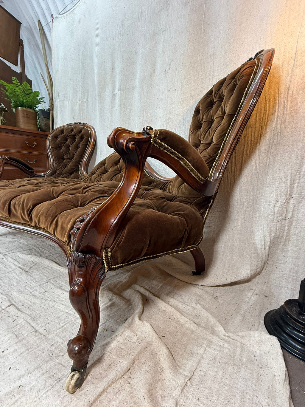 Brown Velvet Love Seat