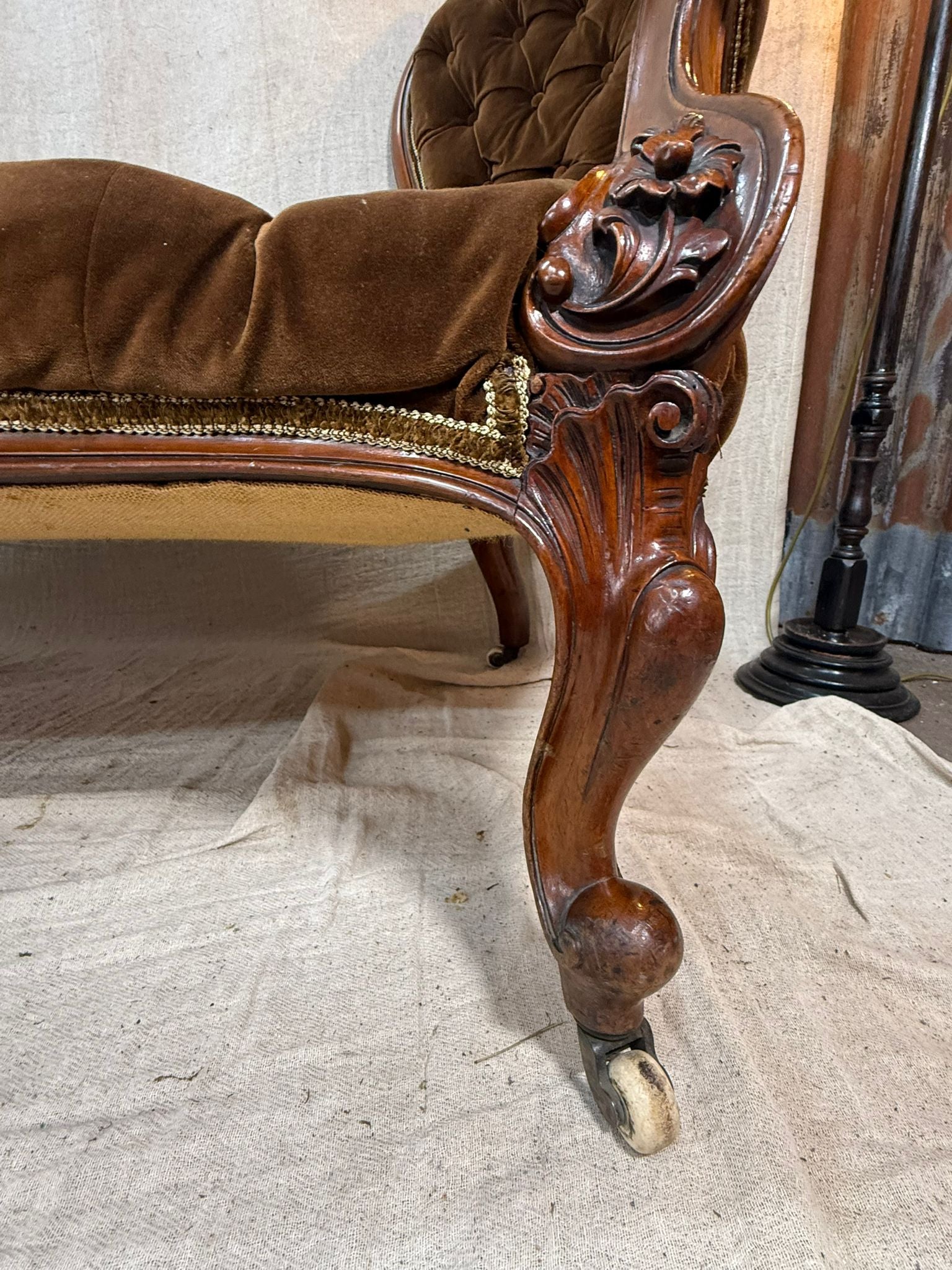 Brown Velvet Love Seat