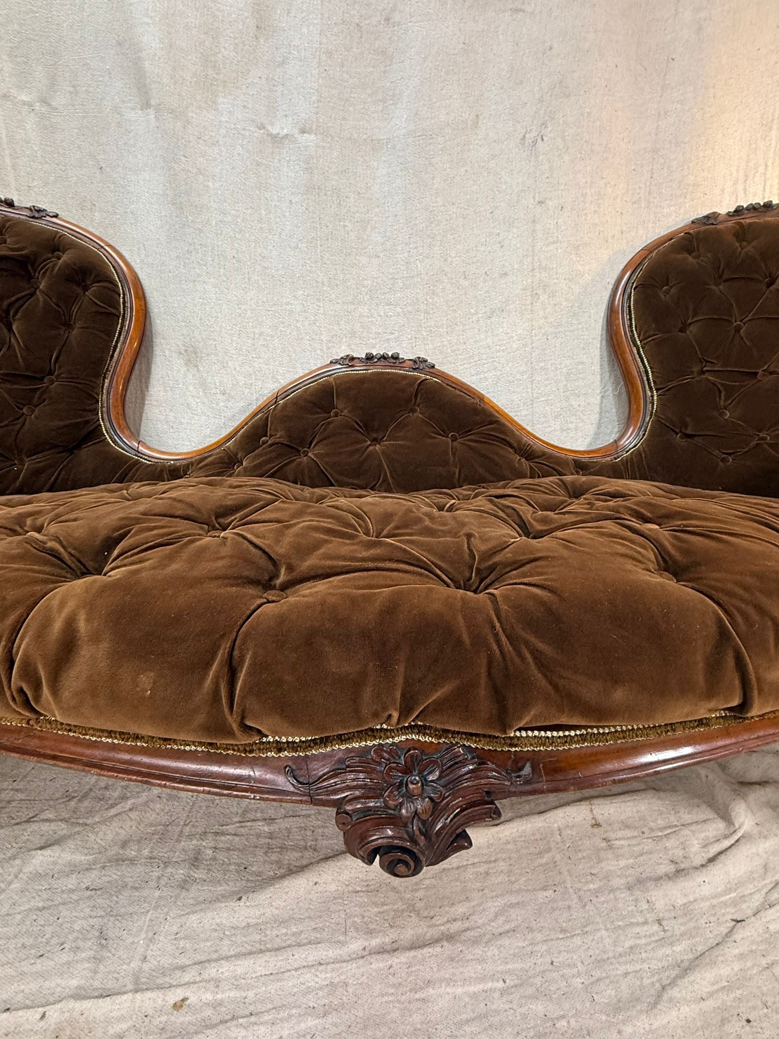 Brown Velvet Love Seat