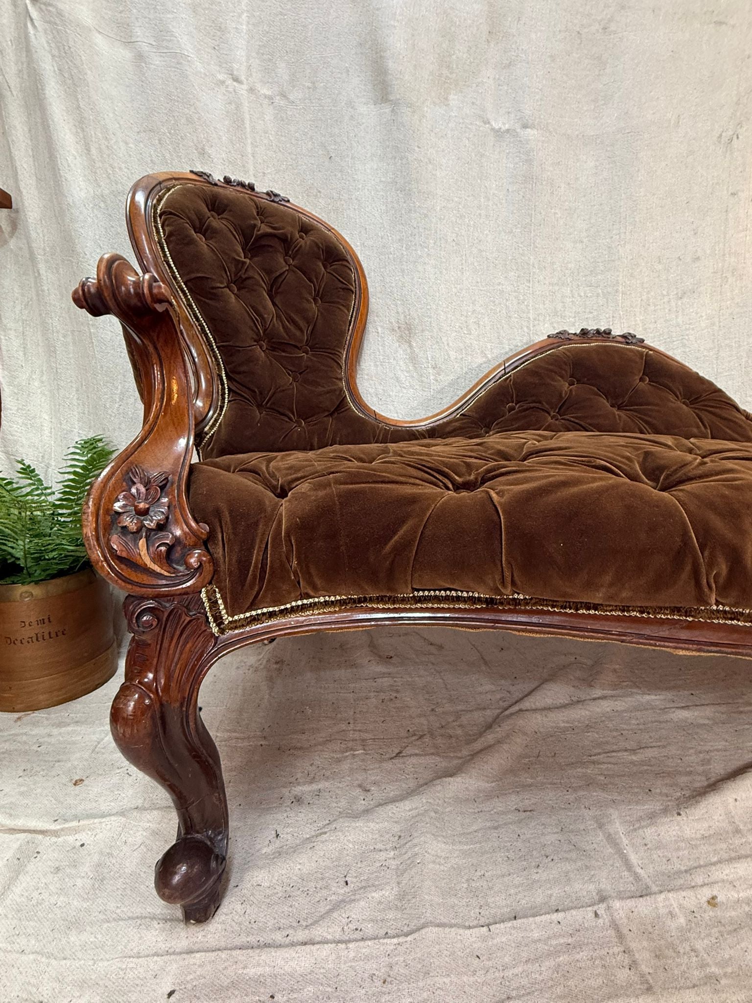 Brown Velvet Love Seat