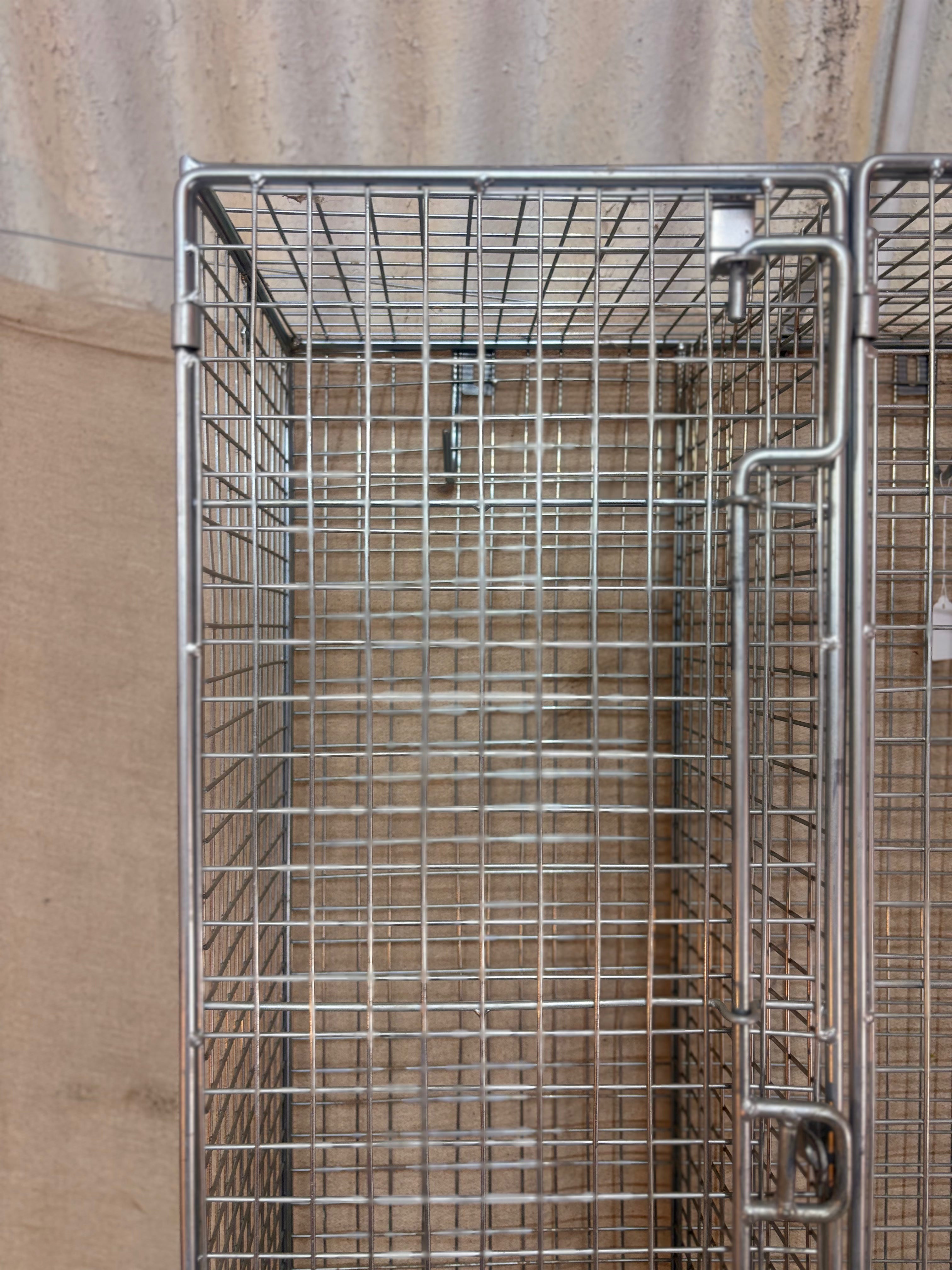 Metal wire cage against a brown corrugated background