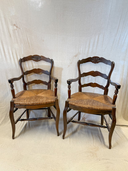 French Provincial Ladder-Back Carver Chairs | Rush Seats
