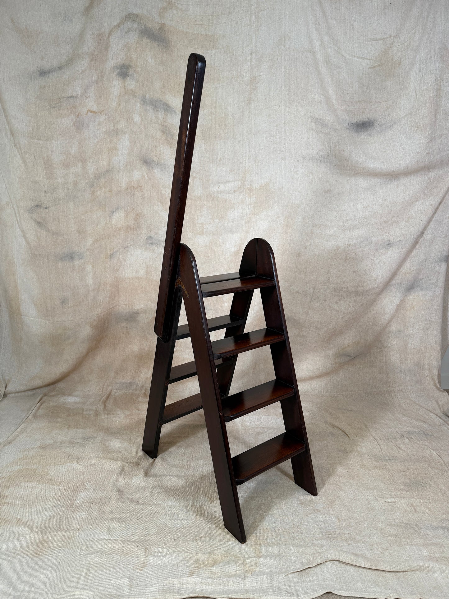 Vintage Wooden Library Steps with Handrail | Antique Hardwood Library Ladder