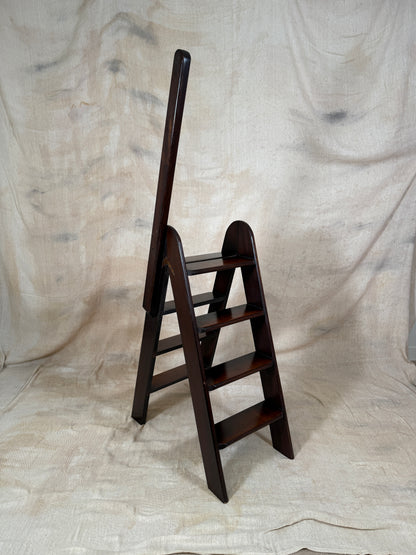 Vintage Wooden Library Steps with Handrail | Antique Hardwood Library Ladder