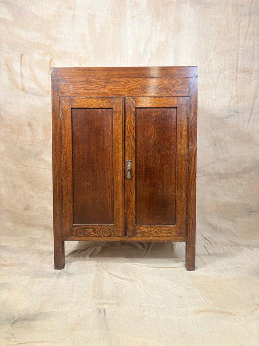 Antique Oak Lidded Washstand with Ceramic Sink and Mirror