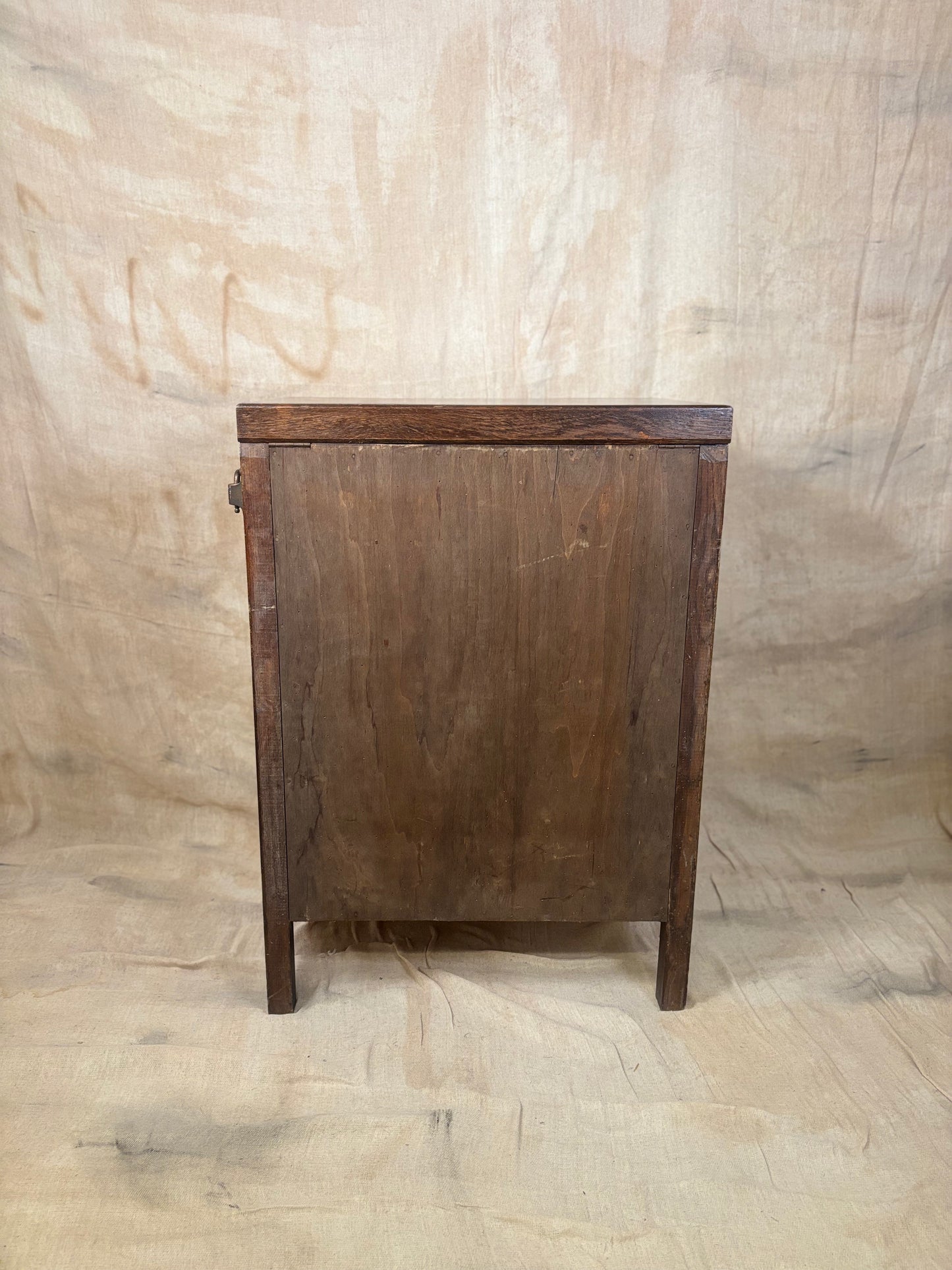 Antique Oak Lidded Washstand with Ceramic Sink and Mirror