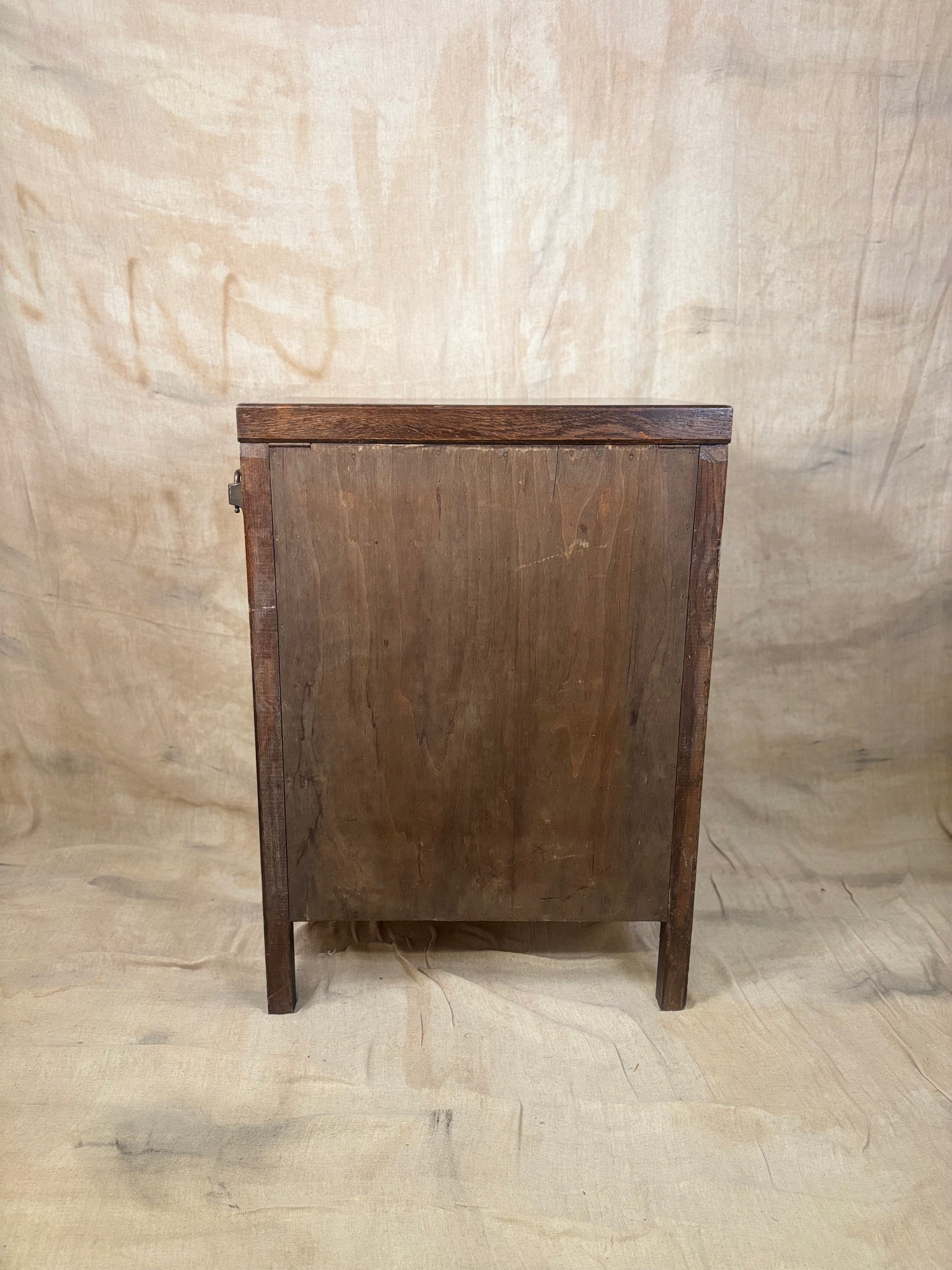 Antique Oak Lidded Washstand with Ceramic Sink and Mirror