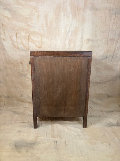 Antique Oak Lidded Washstand with Ceramic Sink and Mirror