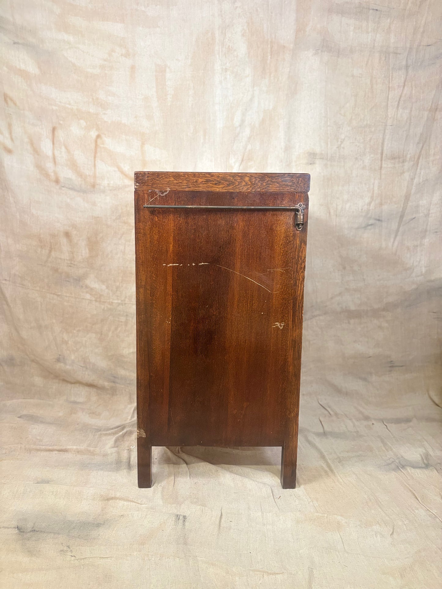 Antique Oak Lidded Washstand with Ceramic Sink and Mirror