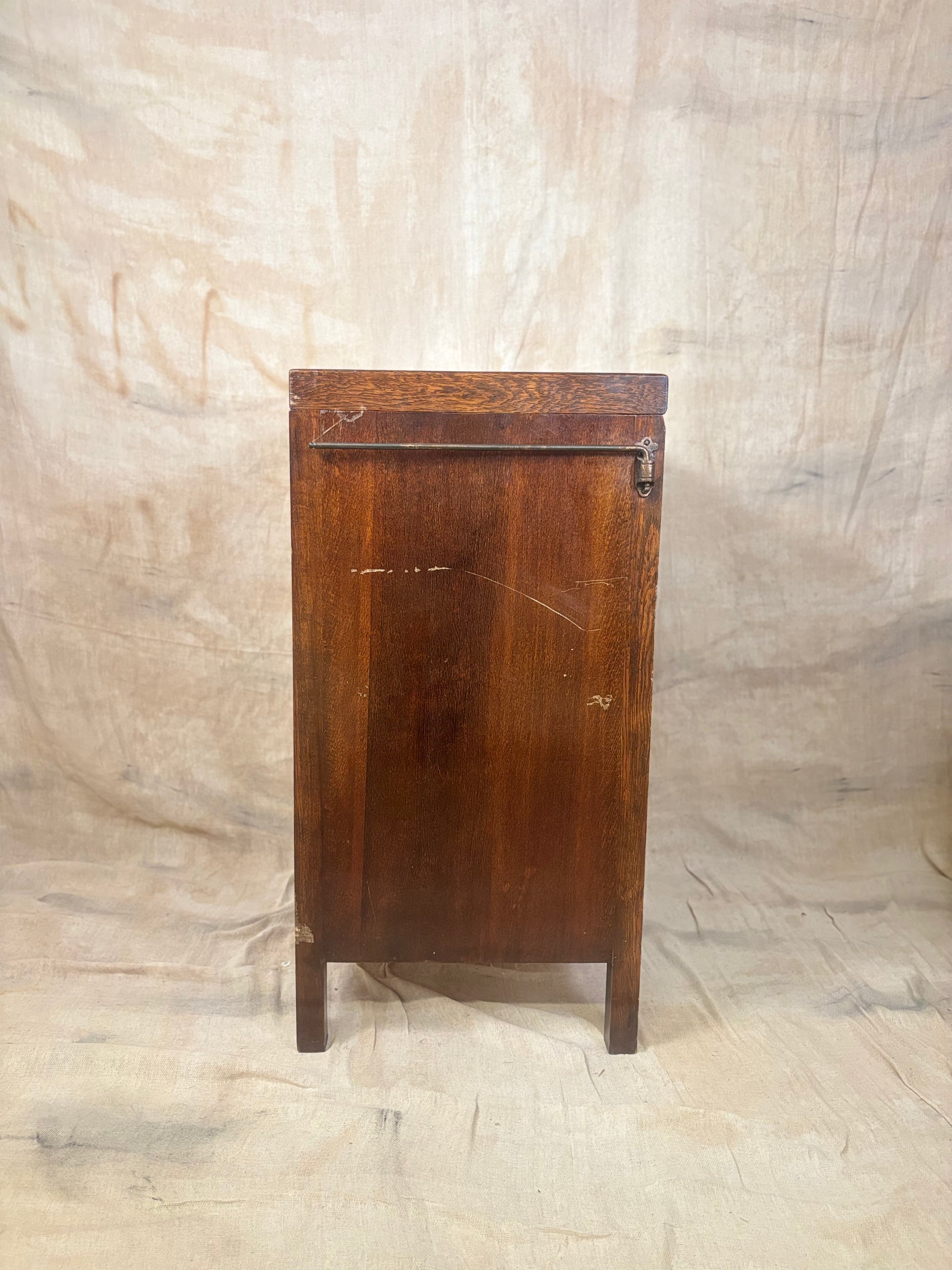 Antique Oak Lidded Washstand with Ceramic Sink and Mirror