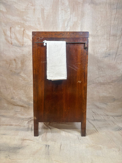 Antique Oak Lidded Washstand with Ceramic Sink and Mirror