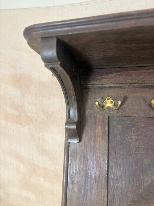 Antique Panelled Hall Stand with Brass Hooks and Umbrella Tray
