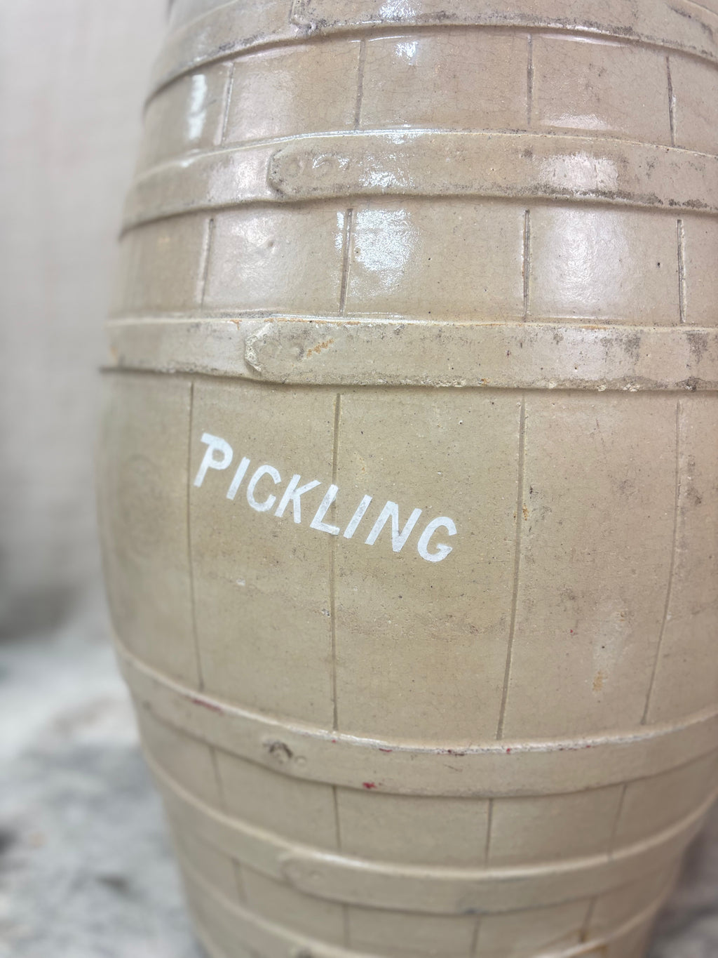 Barrel with 'PICKLING' text on a neutral background