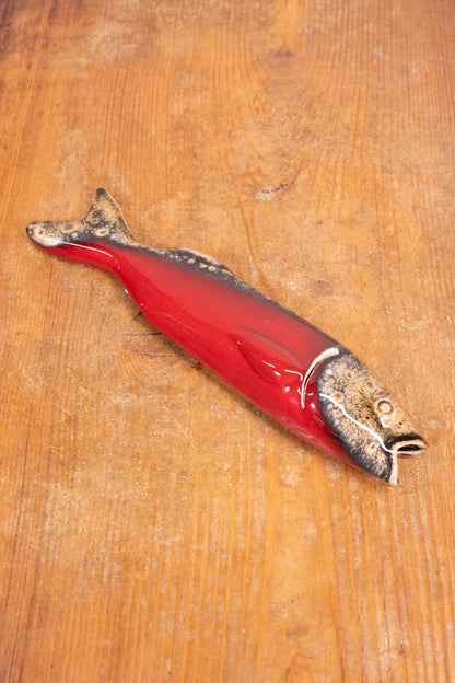 Hand-painted Portuguese ceramic sea bass wall decoration with unique surface details created using oxides and underglazes. Ideal for coastal interiors.