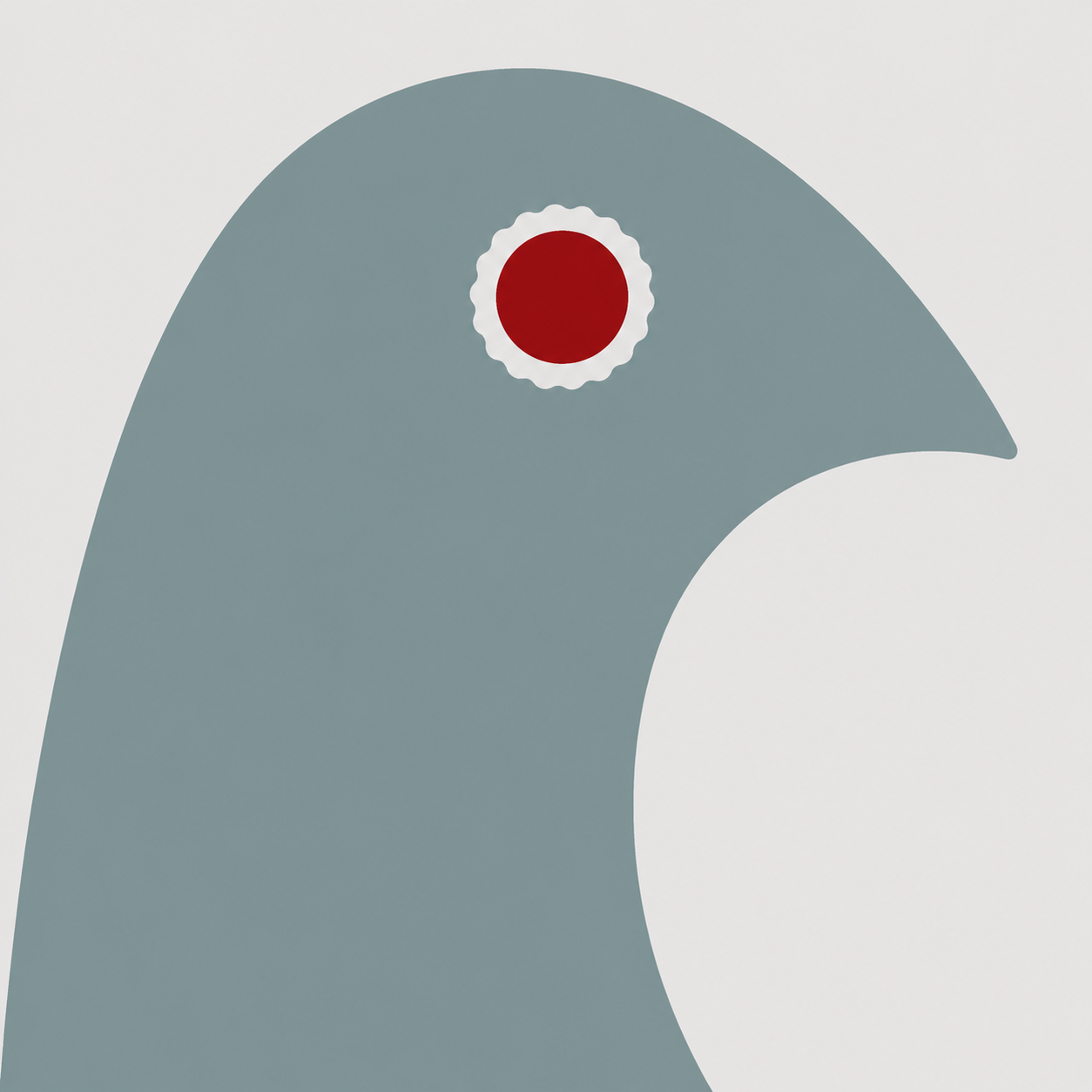 Gray bird silhouette with a red dot on a light gray background