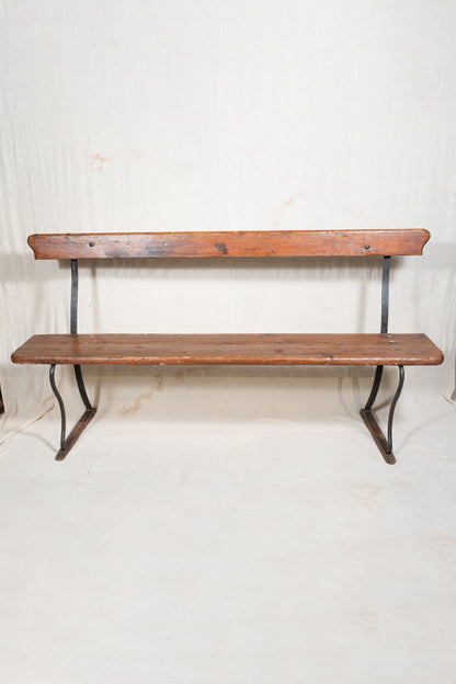 Vintage Pine and Cast Iron Church Bench