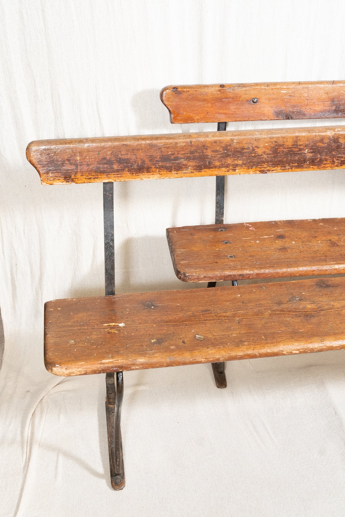 Vintage Pine and Cast Iron Church Bench