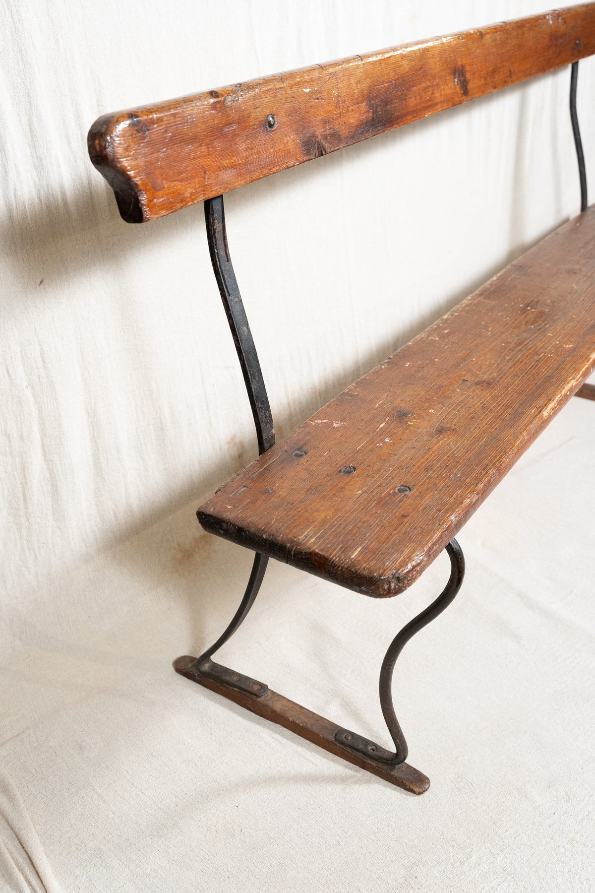 Vintage Pine and Cast Iron Church Bench