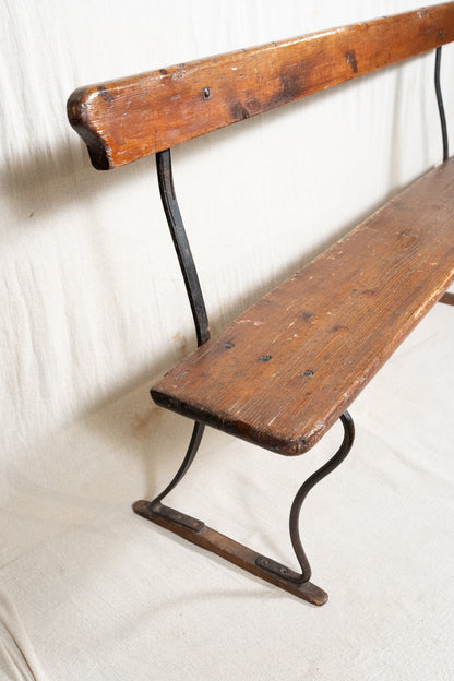 Vintage Pine and Cast Iron Church Bench
